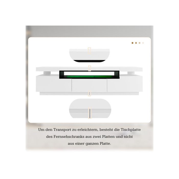 Meuble TV - MUVOE - 160x39x42 Cm - Blanc - Éclairage LED 16 Couleurs - Pour TV Jusqu'à 70 Pouces