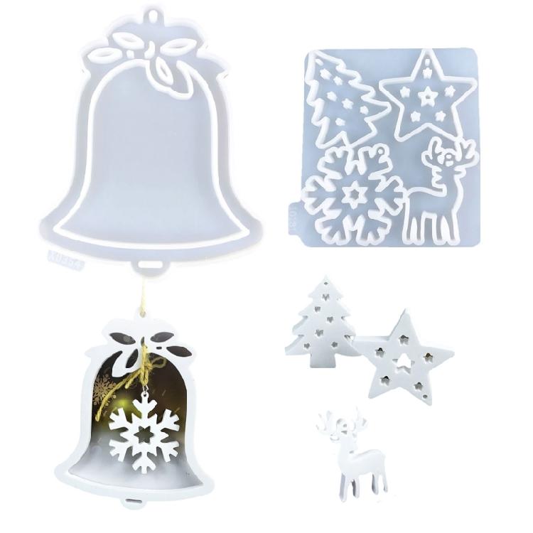

2 Pcs Christmas Bells Pendant Wall Hanging Molds Ornament Molds Silicone Mould Castings Moulds for Easters Decorations 1