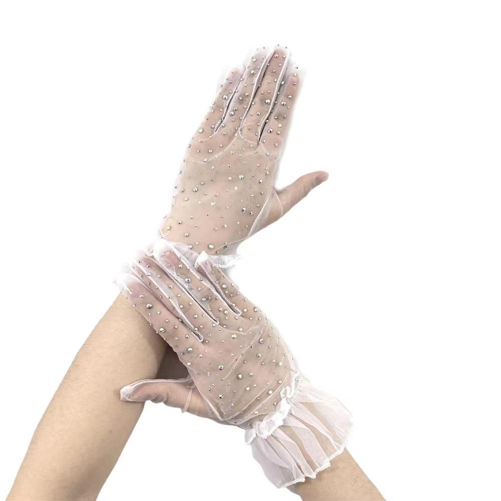 

Retro Transparent Gloves Floral Wedding Gloves Versatile Short Gloves for Women C