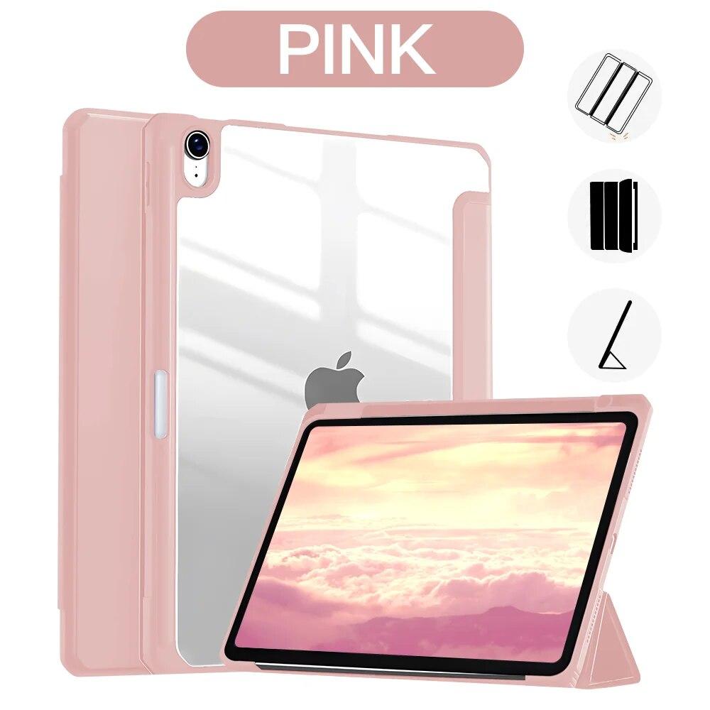 

Прозрачный чехол для iPad, чехол для iPad 9, 10 поколения, прозрачный чехол Air 5, 6th Pro, 11, 12,9, 3, 4, 5, 6, Mini 5, 6, чехол из силиконовой кожи из искусственной кожи iPad Air4 Air5 10.9 розовый