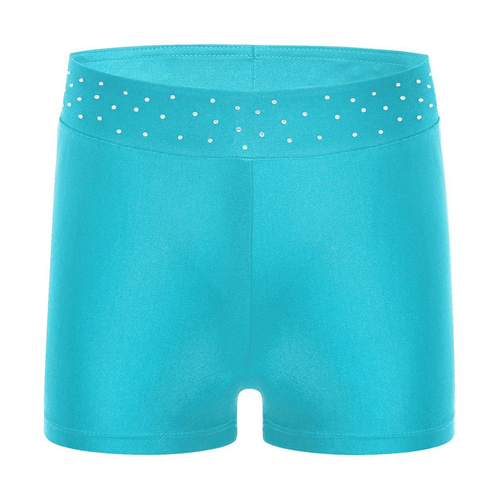 Girls Performance Shorts Sparkling Rhinestones Waistband Figure Skating Dance Gymnastics Bottom