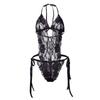Women Lace One Piece Lingerie Bodysuit Halter Neck Backless Sheer Mesh Teddy with Tie Detail