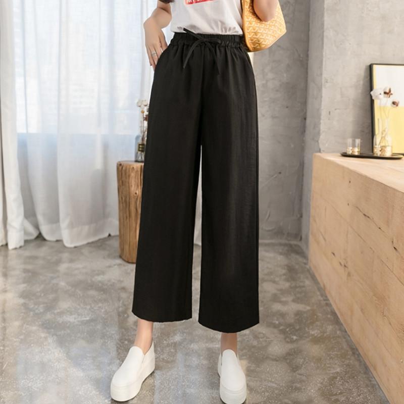 Kalhoty se širokými nohavicemi pro ženy na léto Volný střih s vysokým pasem Kalhoty s rovnými nohavicemi Zeštíhlující a přiléhavý střih Ležérní splývavé zkrácené kalhoty