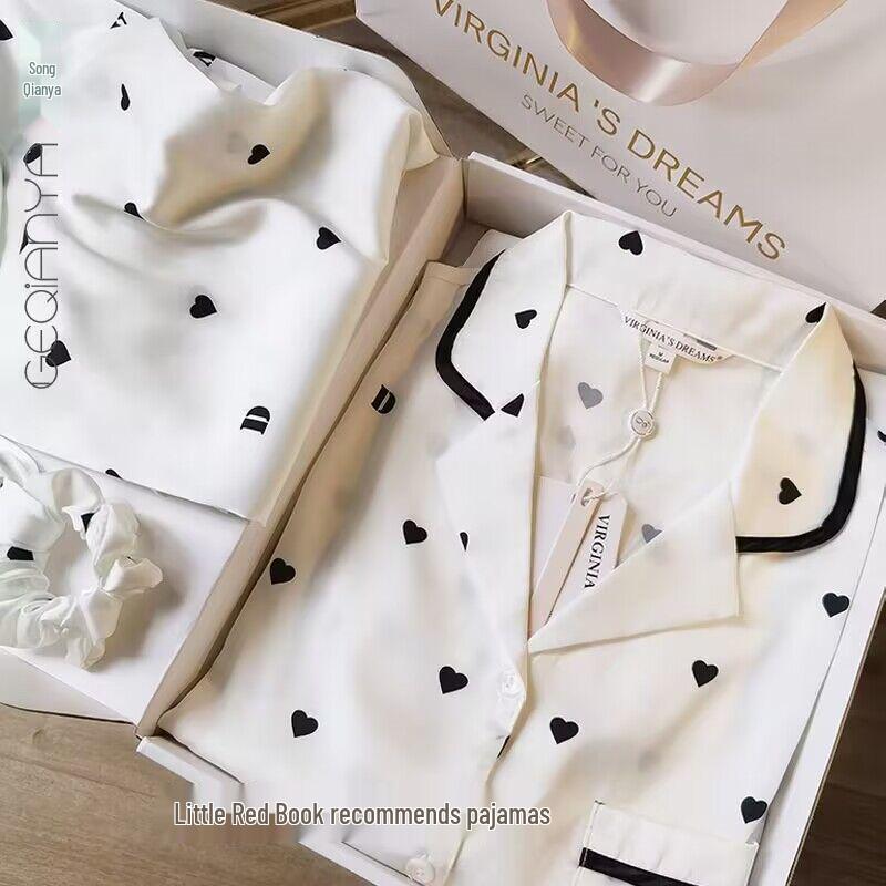 

Новая женская милая пижама из ледяного шелка 2025 года: Сексуальный домашний костюм-двойка с длинным рукавом для весны/осени L [47.5-55 kg]