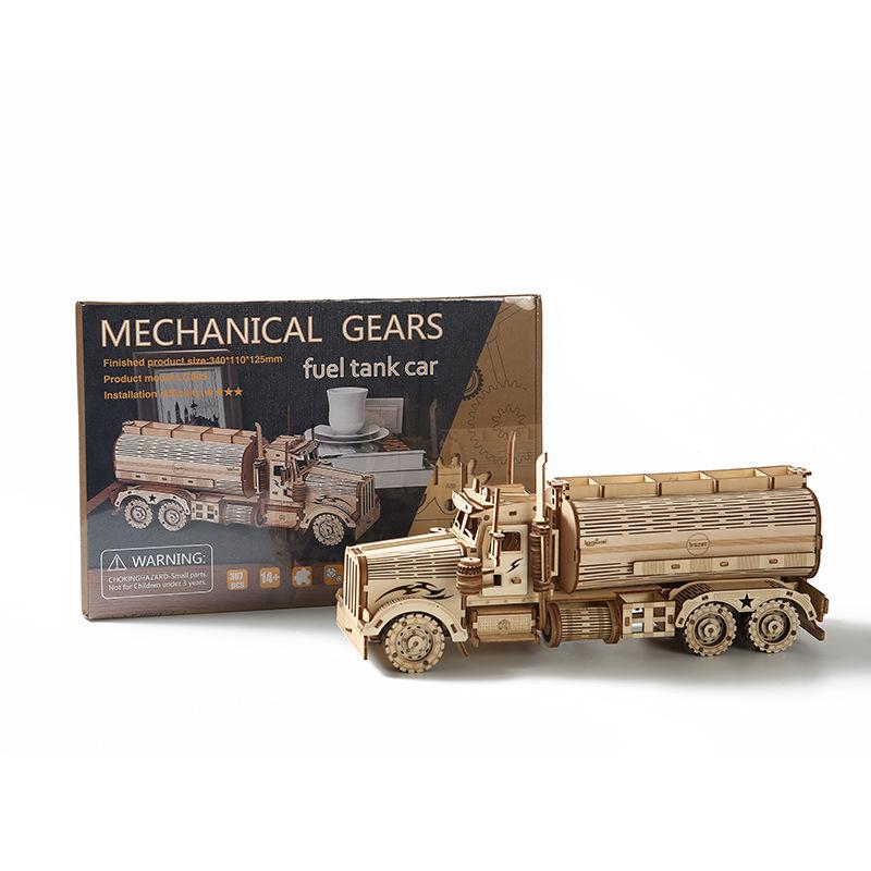 3D Three-dimensional Puzzle Oil Tank Truck Simulation Three-dimensional Model Ornaments Puzzle Wooden Puzzle Children's Early Education Toys