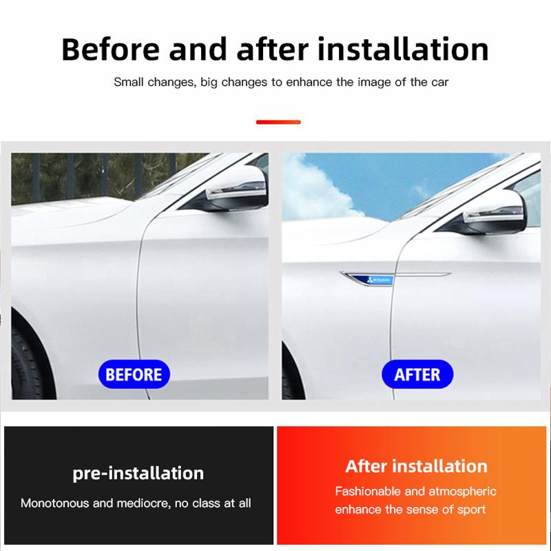 cysvmh1 Practical Car Exterior Decor 2Pcs 3D Metal Leaf Board Blade Decal Door Side Label Sticker Ornament Decals For Mitsubishi Models