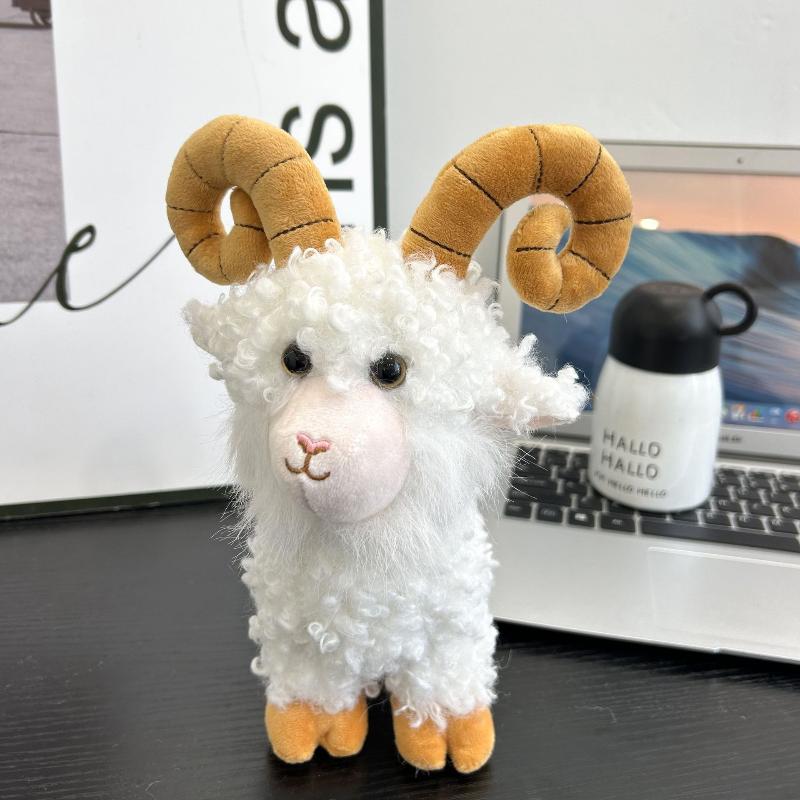 2027 Cute Goat Sheep Plush Keychain Kawaii Curly Lamb Stuffed Toys Bag Pendant Lovely Hanging Decoration New Year Gifts