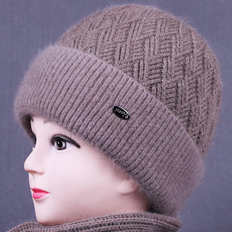 

Зимняя вязаная шапка, шерстяная женская модная шапка, толстые плюшевые ветрозащитные наушники, шапки-бини, шапки Skullies, шапка для среднего и пожилого возраста One Size