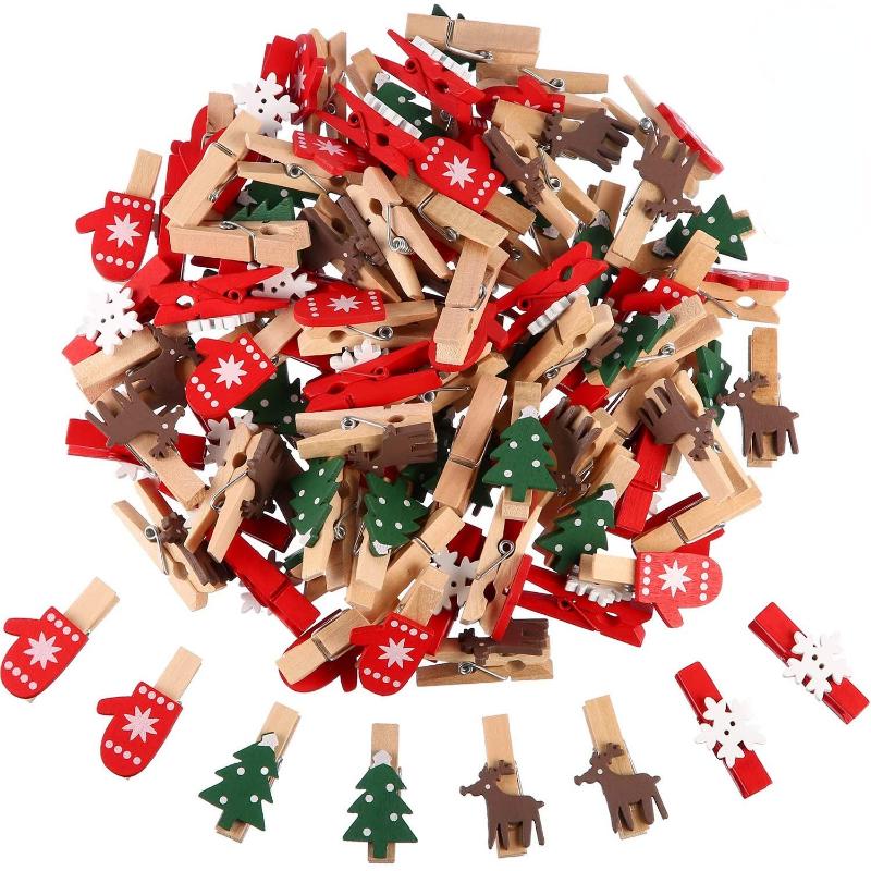 50pcs Christmas Wooden Clips New Year Party Decoration Photo Wall Clip DIY Christmas Ornaments Decorations for Home Xmas Tree