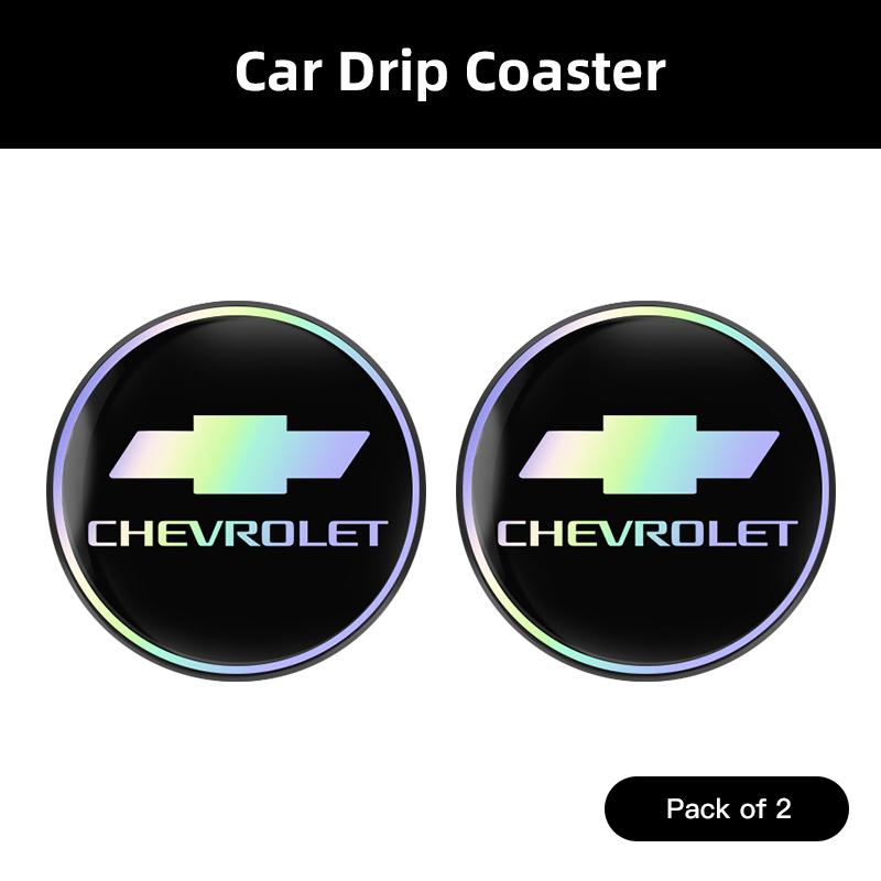 Keychain 2PCS Car Water Coaster Pad Laser Water Coaster Accessories For Chevrolet Matiz Onix Camaro Colorado Cobalt Spark Cruze