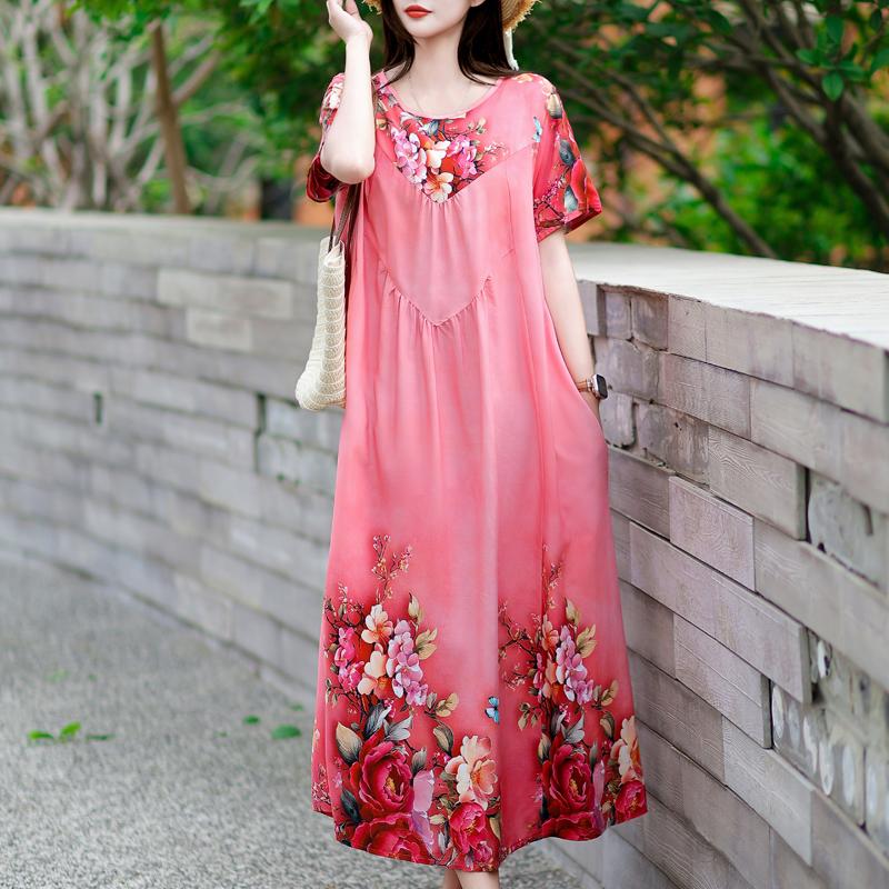 Κομψά Καλοκαιρινά Φαρδιά Φορέματα Γυναικεία Vintage Ρούχα Κοντομάνικο Μεγάλο Μέγεθος Casual Μακρύ Φόρεμα