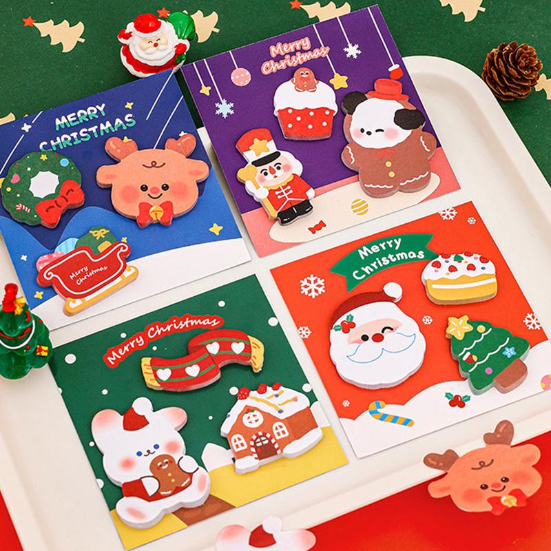 60Sheets Cartoon Christmas Sticky Notes Cute Shaped Memo Pad Christmas Gift Decoration Self-Adhesive Bookmarks School Supplies