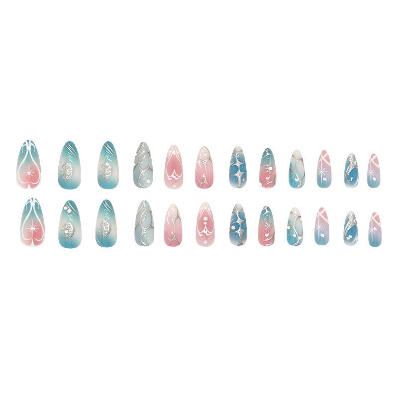 Three-dimensional metal sense irregular lines star light pearl gradual change blush nail art piece 24 pieces