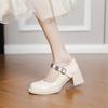 Retro thick heel Mary Jane shoes women's 2025 spring and summer light mouth word with French high heel single shoes round head small leather shoes wo