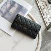 Womens Genuine Leather Long Tri-fold Wallet Lambskin Clutch Bag Chain Crossbody Small Purse Vintage Quilted