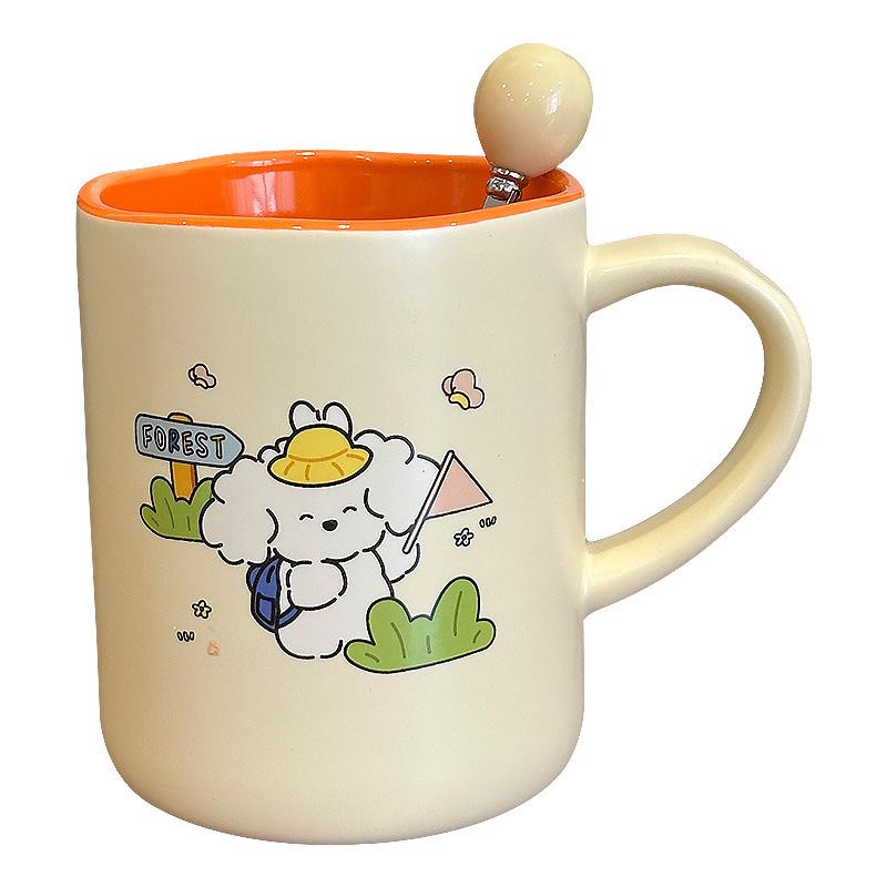 Cartoon Mug Puppy Ceramic Cup Cream Style with Spoon Household Couple Breakfast Cup Coffee Cup Birthday Gift