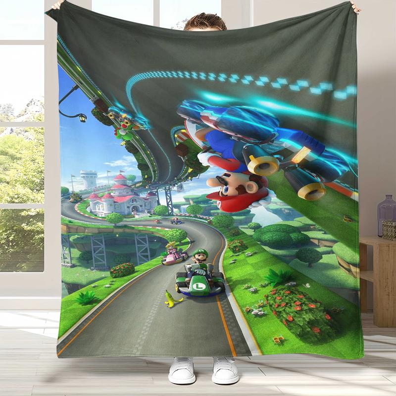 Retro M-Mario Bros Game Cartoon Flannel Blanket,Ultra Soft Warm Plush Throw for Home Bedroom Bed Sofa Cover Camping Picnic gift