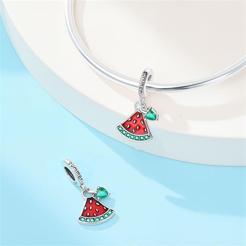 100%Stering Copper Fruit Series Charms Beads Strawberry Cherry Orange Pendant Fit Original Bracelet Diy For Women Jewelry