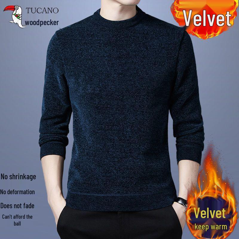 

Woodpecker Plus Velvet Men s Chenille Sweater - Long Sleeve, Warm, Elastic, Thickened Winter Knitwear, Plus Size, Trendy M for 45-60 kg