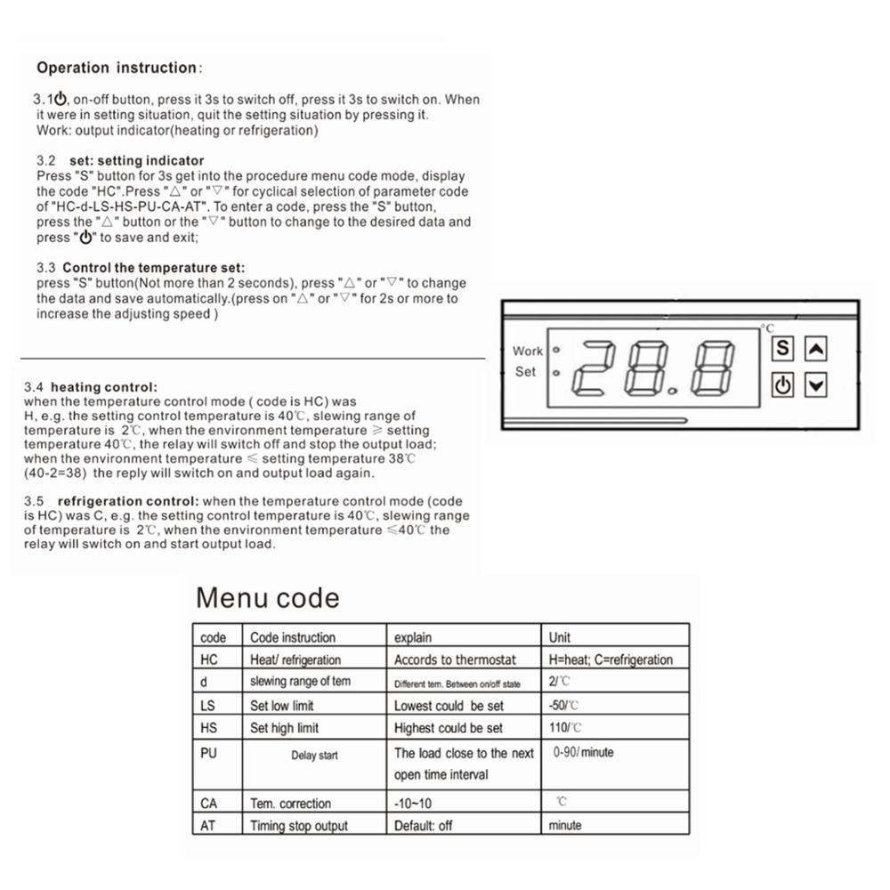 AC 90V~250V Digital Temperature Controller MH1210W Digital Thermostat  Temperature Calibration