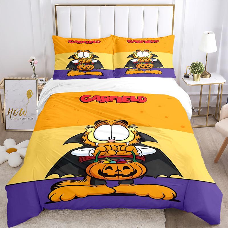 Set Copri Piumino Stampa Costume di Halloween di Garfield 3 Pezzi Ultra Morbido, Traspirante e Confortevole Biancheria da Letto con Design Elegante per Camera da Letto e Camera degli Ospiti De