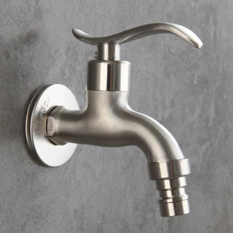 304 Stainless Steel Garden Faucet Wall Mounted Brushed Outdoor Fast Open Bibcock Garden Wash Basin Mop Faucet Torneira Parede