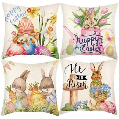 Easter Pillow Cover, Short Plush Digital Print Sofa Cushion Cover, Easter Egg Rabbit Car Cushion Cover