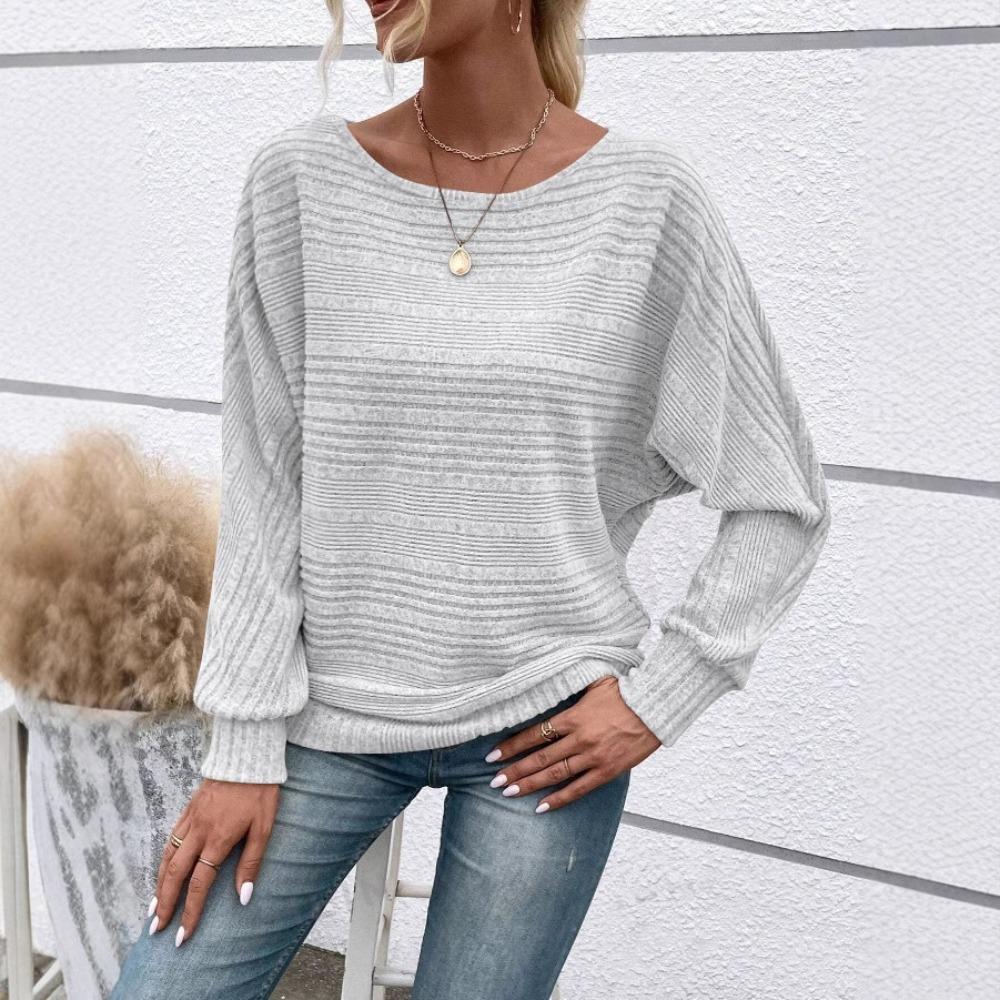 Women's Round Neck Long Sleeve Knit Sweater Loose Fit Casual Fashion Pullover Top