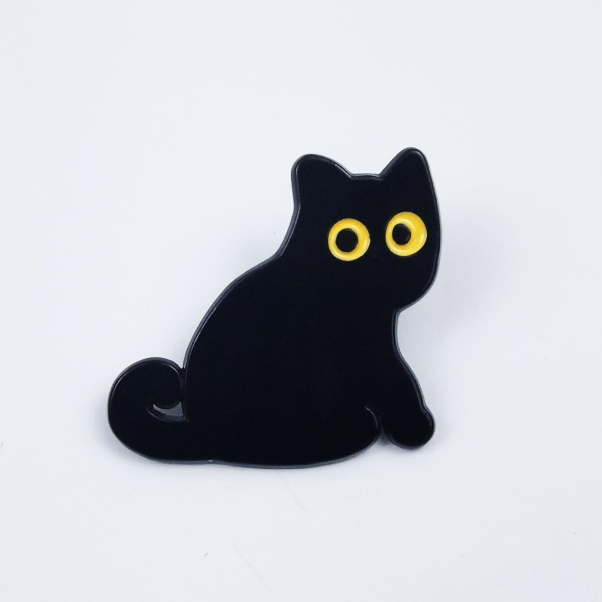 Charming Black Cat Metal Brooch - Cute Cartoon Animal Pin for Backpack and Clothing Decoration