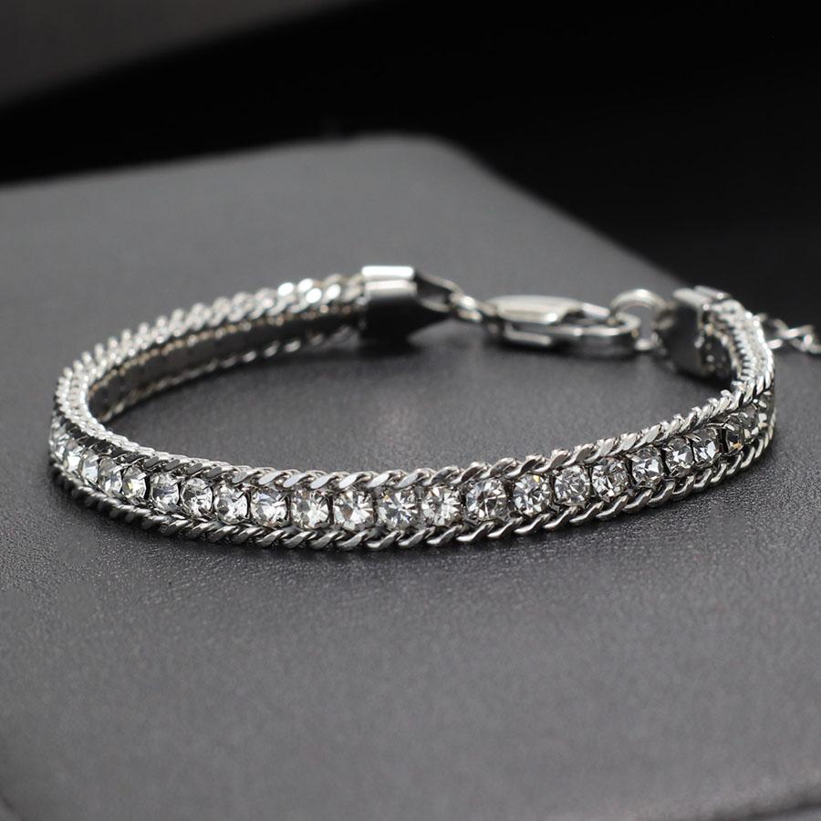 Luxury Men Tennis Bracelet Stainless Steel White Zirconia Chain Link Braslet Adjustable Gifts For Him Armband Herren Accessories