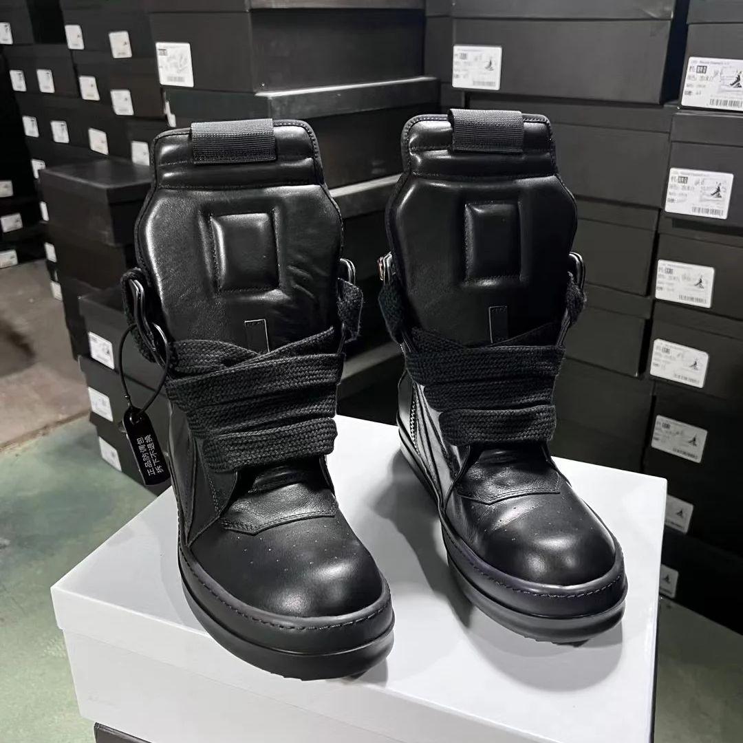 

Бренд Розкішний Дизайнерський Чоловічий Взуття Якість Повсякденні Повністю Чорні Шкіряні Високі Кросівки для Жінки Модні Товсті Шнурки Масивна Підошва 48