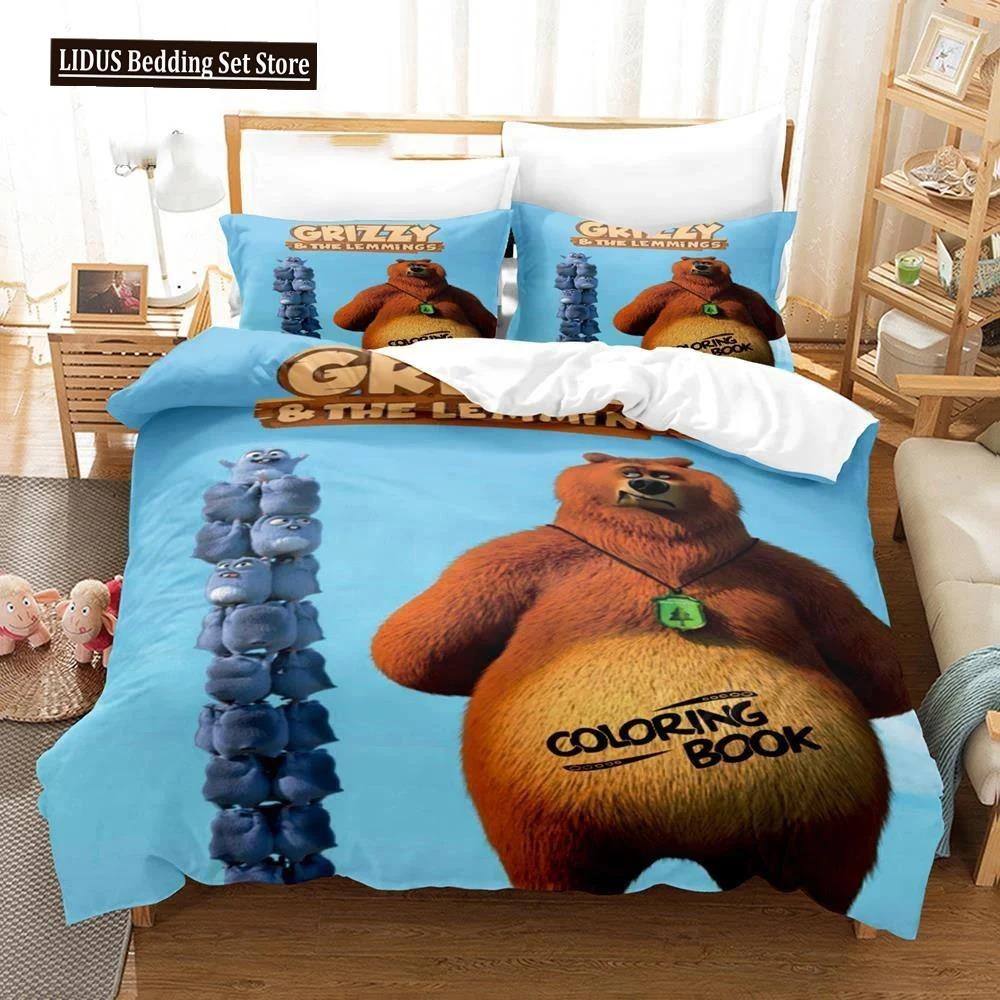 

Комплект постельного белья Grizzy N Lemmings, напечатанный на 3D-принтере, пододеяльник, покрывала для спальни, одинарный, полуторный, королевский размер, покрывало для квилта, дом 23 шт. 70x133cm 2pcs