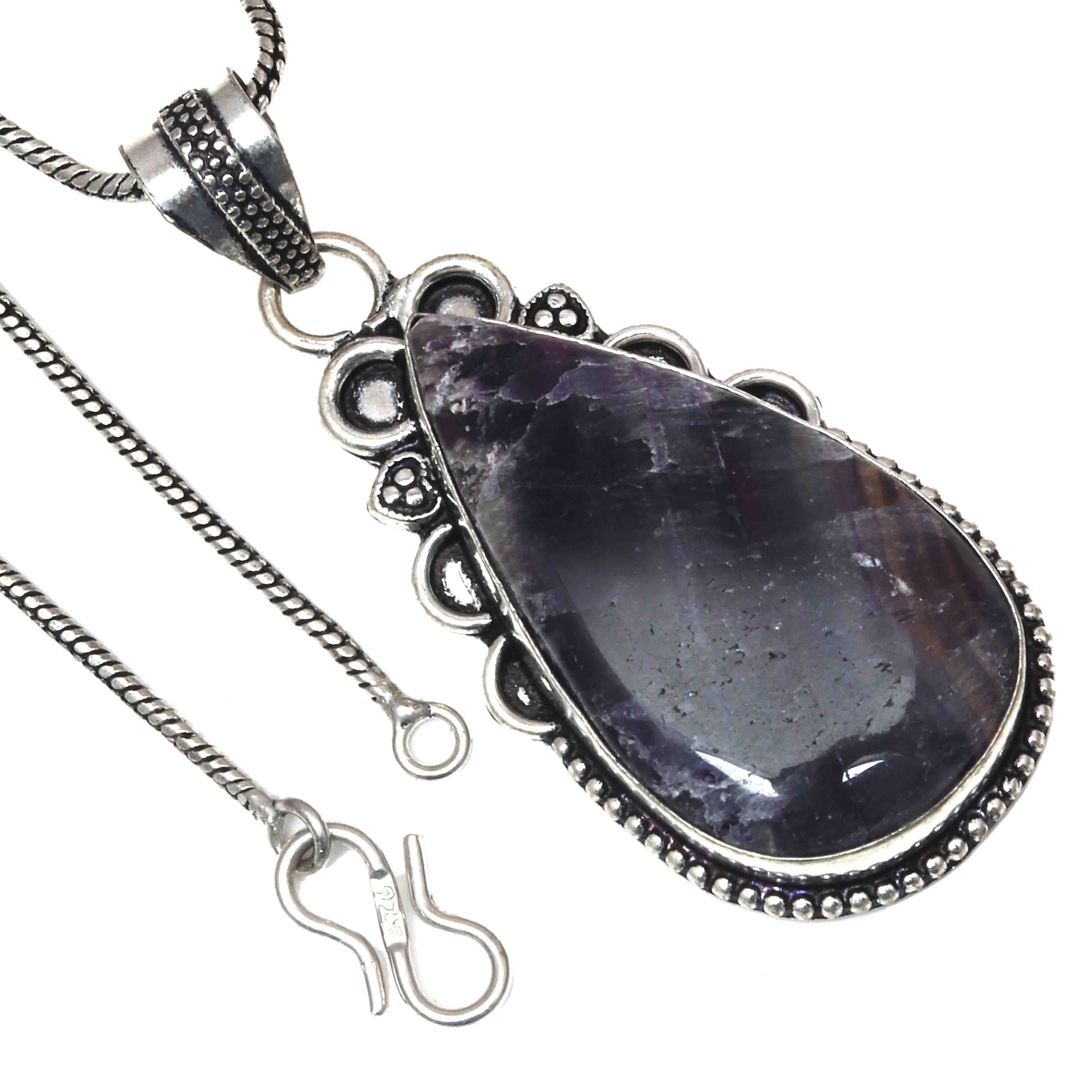 

Pendant Amethyst Lace Agate Gemstone Valentine Day Gift Silver Jewelry 2.25