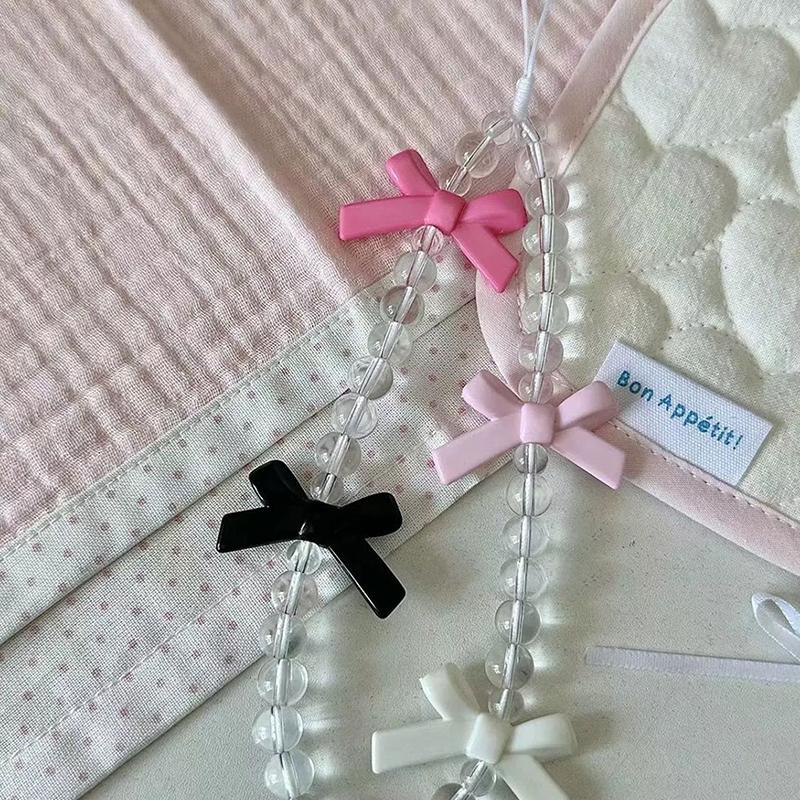 Cute Charm Bowknot Phone Chain For Women Girl Telephone Jewelry Strap Beaded Lanyard Hanging Cord Accessories Ccd Camera Pendant