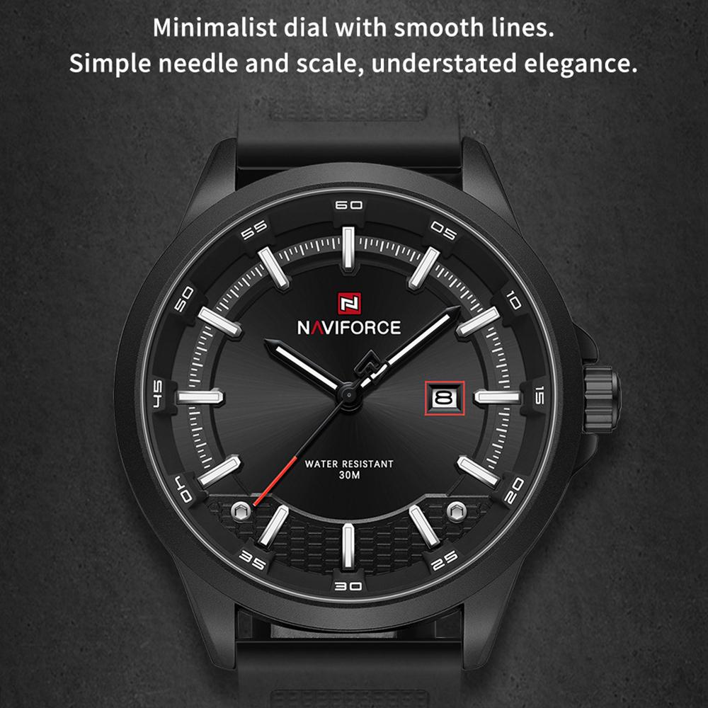NAVIFORCE Men's Watch Quartz Calendar Luminous Hands Waterproof Silica Strap Round Simple Dial Fashion Casual Watch for Men NF9248T