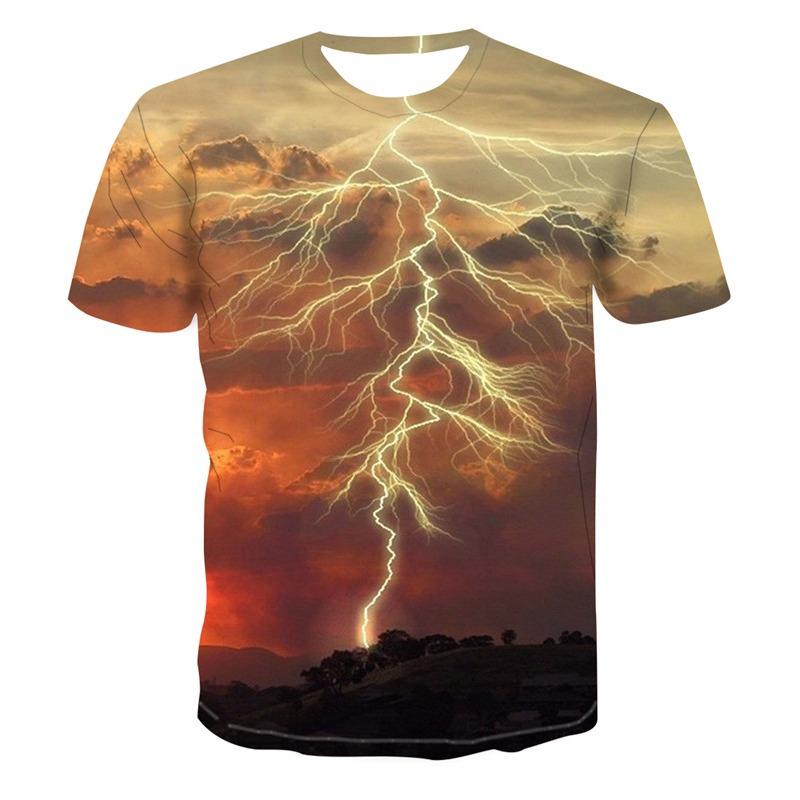 

2024 Мужская футболка с 3D-печатью Футболка с принтом в виде молнии и пейзажа Круглый вырез Пляжные футболки Мужская футболка Лето S
