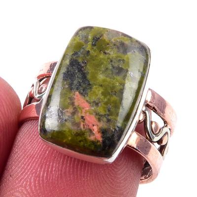 Natural Unakite Gemstone Handmade 925 Sterling Silver Two Tone Ring S.6.5 T3Q22