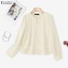 ZANZEA Women Casual Turn Down Collar Long Sleeve Embroidery Splice Fake Two-piece Blouse