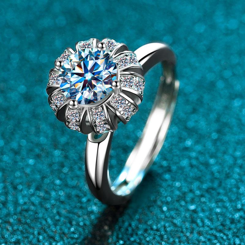 

Кольцо с короной из серебра 925 пробы, персонализированное простое полое открытое кольцо с подсолнухом, бриллиантовое кольцо в 1 карат opening adjustable