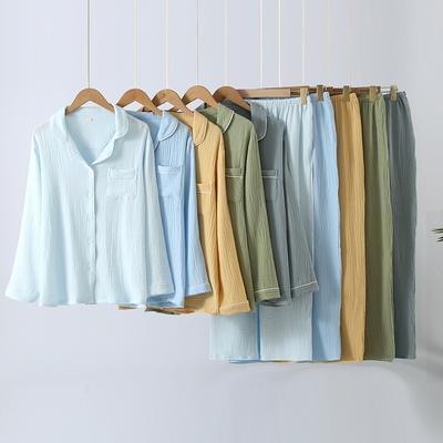Spring and Autumn New Women's Pajama Set 100% Cotton Solid Color Lapel Long Sleeved Pants Home Furnishing Two Piece Set