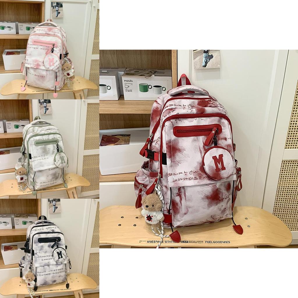 Chinese Style Backpack For Girls And Boys Large Capacity Nylon College Daypack With Ink And Wash Print Design For Daily Use