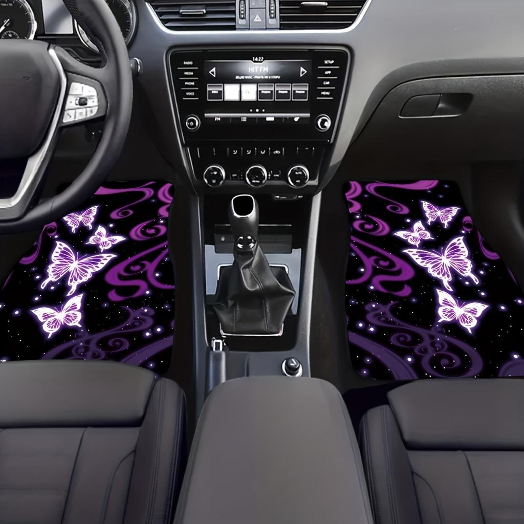 4pcs Purple And White Non-Slip All-Weather Butterfly Car Floor Mats For Front And Rear Seats - Stylish Auto Interior Decoration