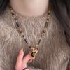 18k Real Gold Geometric Beaded Tiger's Eye Necklace Accessories Women's Sweater Chain Necklace