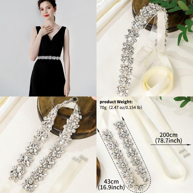 Diamond-studded Bridal Belt - Ultra Sparkling Alloy Rhinestone Waist Sash - Silk Satin Adhesive Waist Accessory