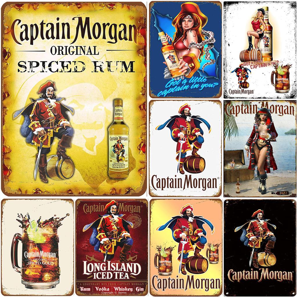 Segni Metallici in Latta Birre Captain Morgan Poster da Parete Targhe Segno Decorazione Pittura in Ferro Vintage per Garage Caffetteria Man Cave Club Bar