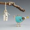 Vintage Copper Forged Asymmetrical Earrings, Bird House, Synthetic Turquoise Bird, Bird Lover, Bird Earrings