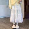 Korean Style Sweet Soft Fleece-Lined Lace Patchwork Tiered Cake Skirt for Women - All Seasons