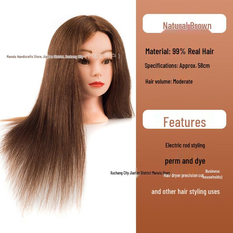 Real Hair Mannequin Head for Hairdressing, Braiding, Updos, and Makeup Practice