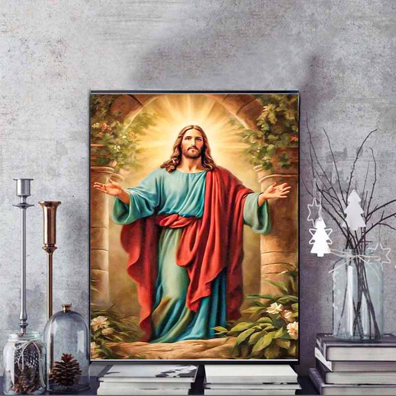 Jesus Diamond Painting Set, 5D Cross Stitch Painting Paint, DIY Full Circle Gemstone Craft, Decorative Home Wall Mural