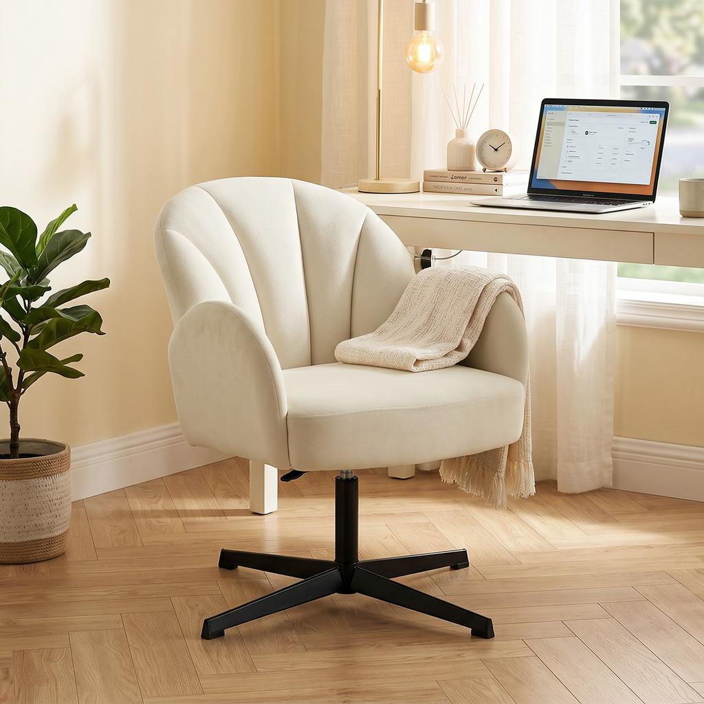 Swivel Lounge Chair, Velvet Accent Chair, Shell Backrest, Beige